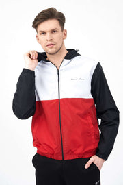 Front Pose of Zipped Colour Block Men's Hooded Jacket