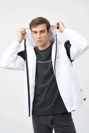 Open Zipped view of Contrast Panel Zipped Men's Hooded Jacket