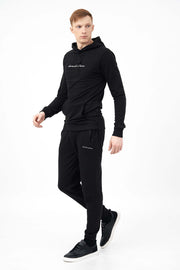 Side Pose of Muscle Fit Poly Hooded Men's Tracksuit