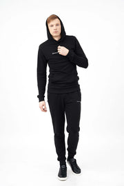 Front Posture of Muscle Fit Poly Hooded Men's Tracksuit
