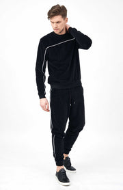 Right Side Pose of Velour Men's Tracksuit Set with contrast Piping