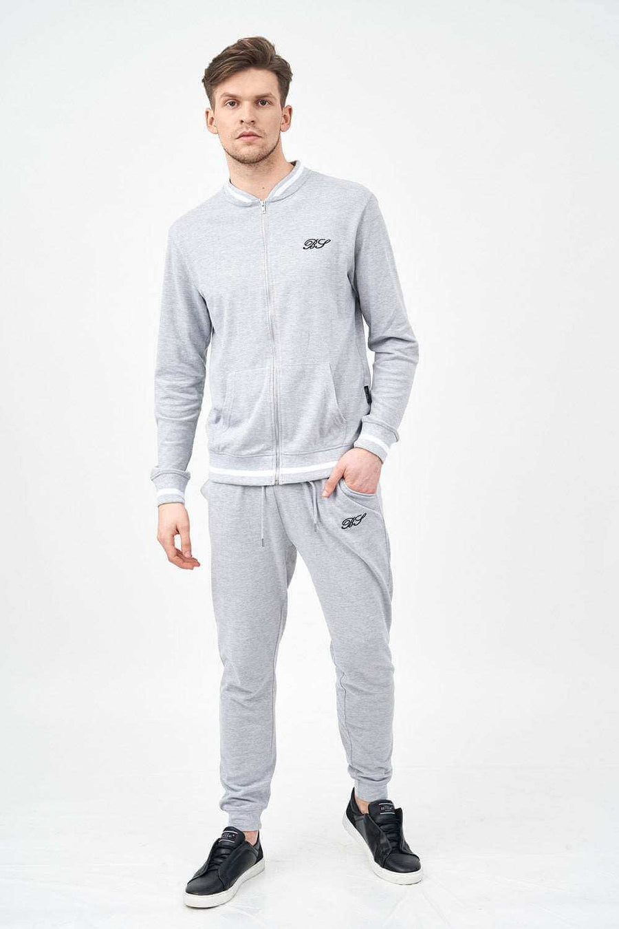 Front View of Men's Tracksuit Set with Contrast Rib