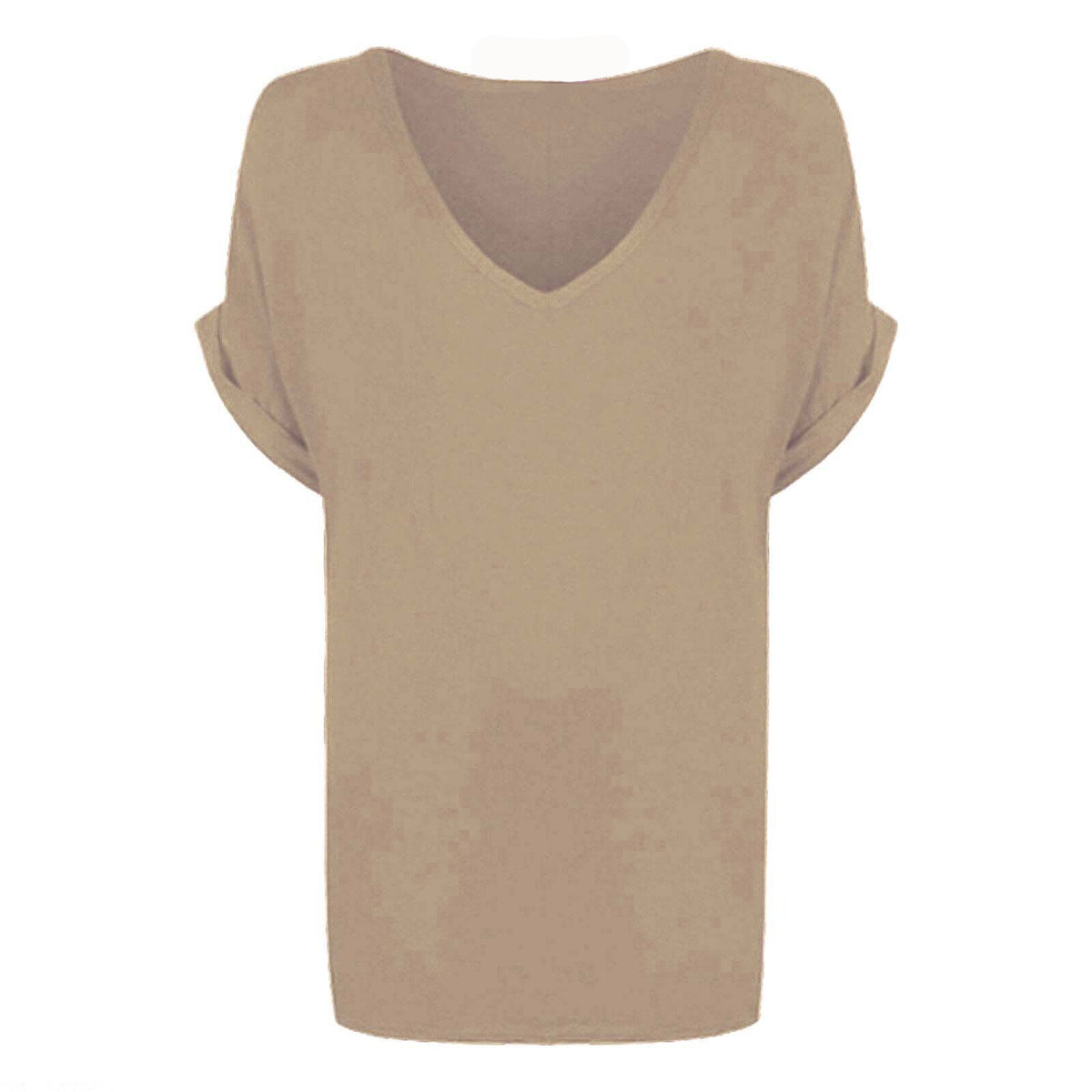 Women Oversized Baggy Loose Fit Turn up Batwing Sleeve V-Neck T-Shirt Ladies V Neck Top T Shirt Women's Short Turn Up Sleeve Baggy Plain Top Plus Size 8-26