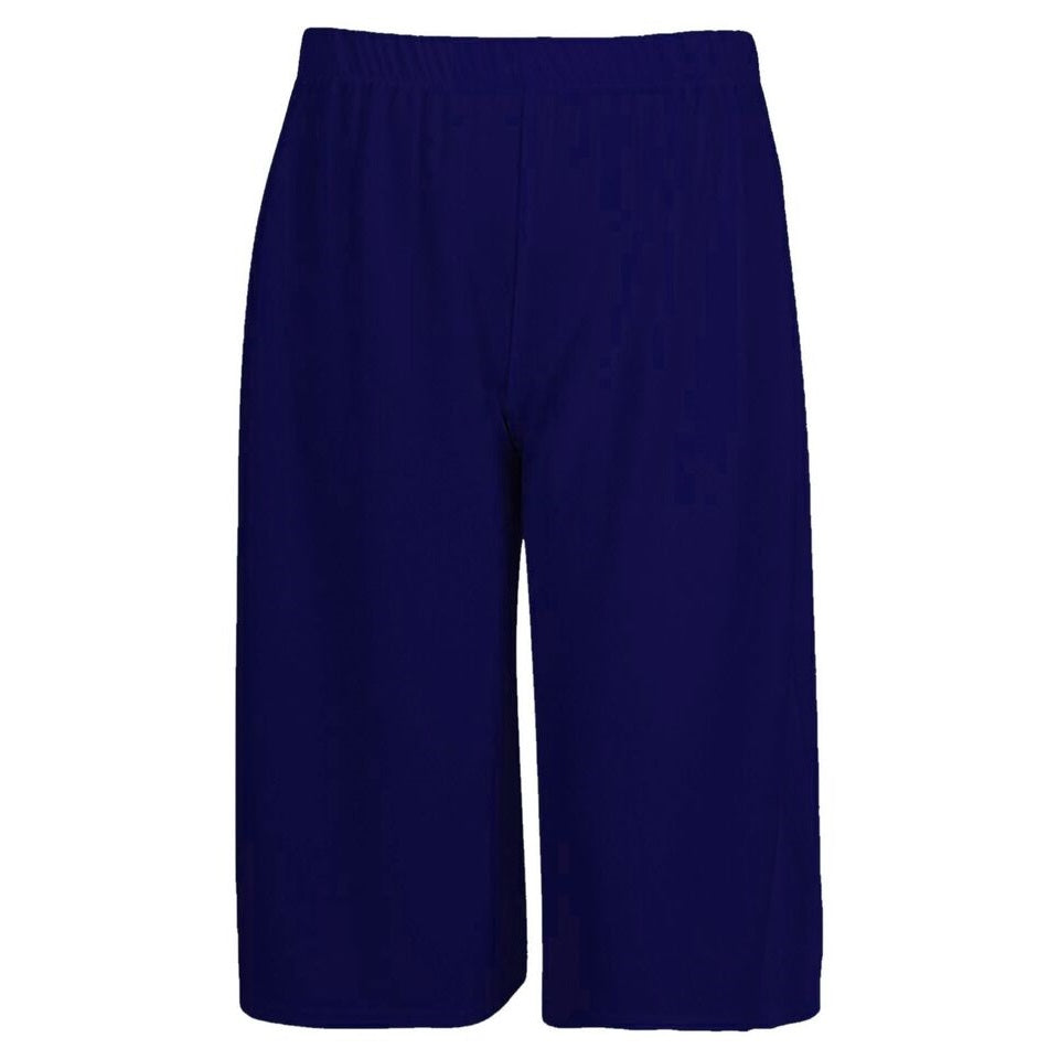 Womens Ladies Plain 3/4 Length Short Palazzo Trousers Casual Wide Leg Culottes Pants Plus Sizes UK 8-26