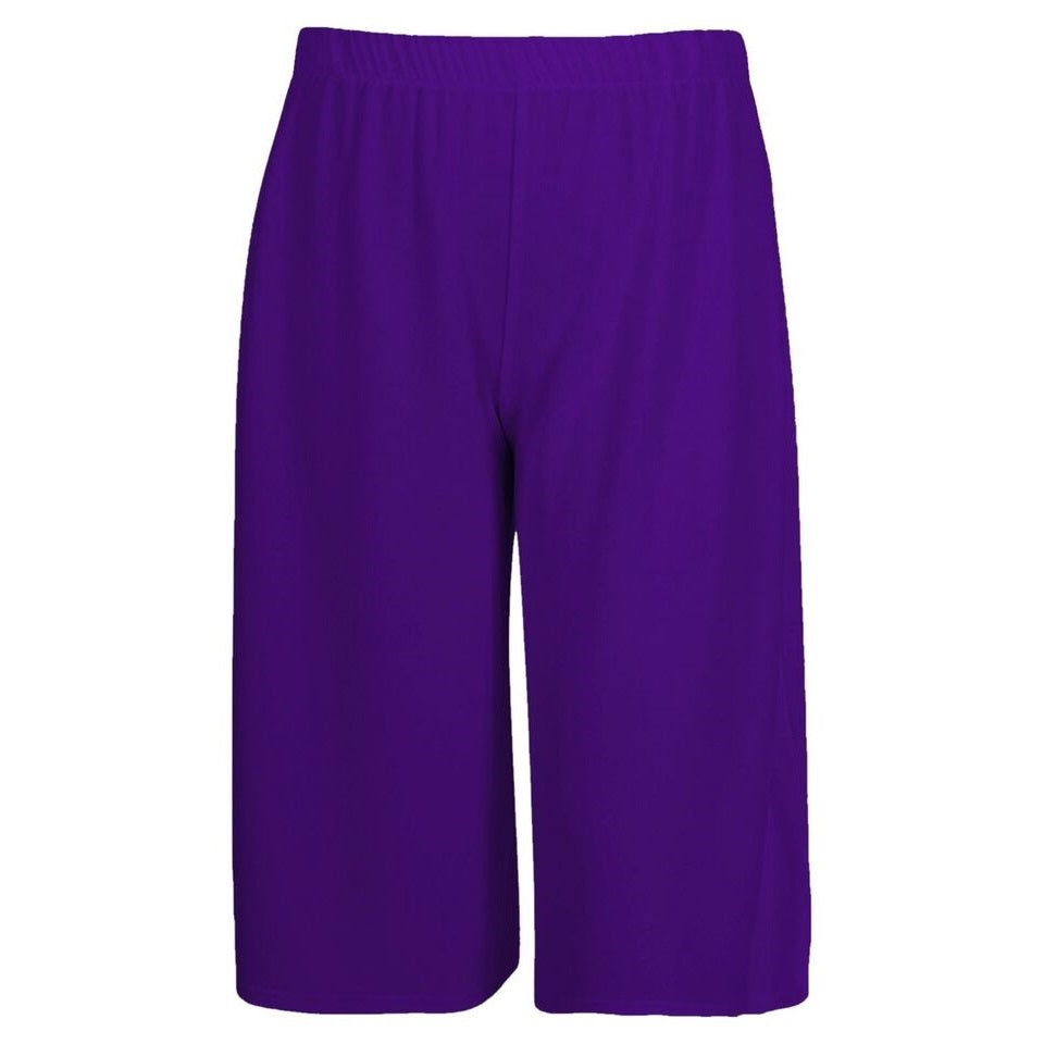 Womens Ladies Plain 3/4 Length Short Palazzo Trousers Casual Wide Leg Culottes Pants Plus Sizes UK 8-26