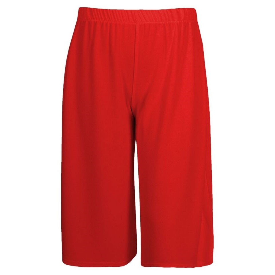 Womens Ladies Plain 3/4 Length Short Palazzo Trousers Casual Wide Leg Culottes Pants Plus Sizes UK 8-26