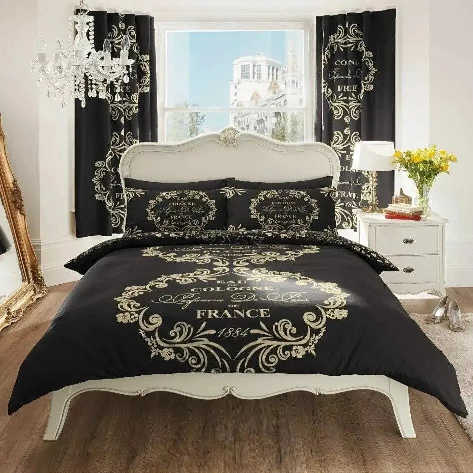 Reversible Duvet Quilt Cover Bedding Set Single Double King Size SCRIPT PARIS