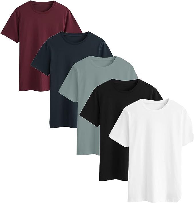 Men's T-Shirts - Pack Of 5 Mens Cotton Plain Crew Neck