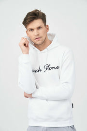 Comfy Men's Hoodie with Beach Stone Embroidery In White