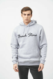Comfy Men's Hoodie with Beach Stone Embroidery In Grey