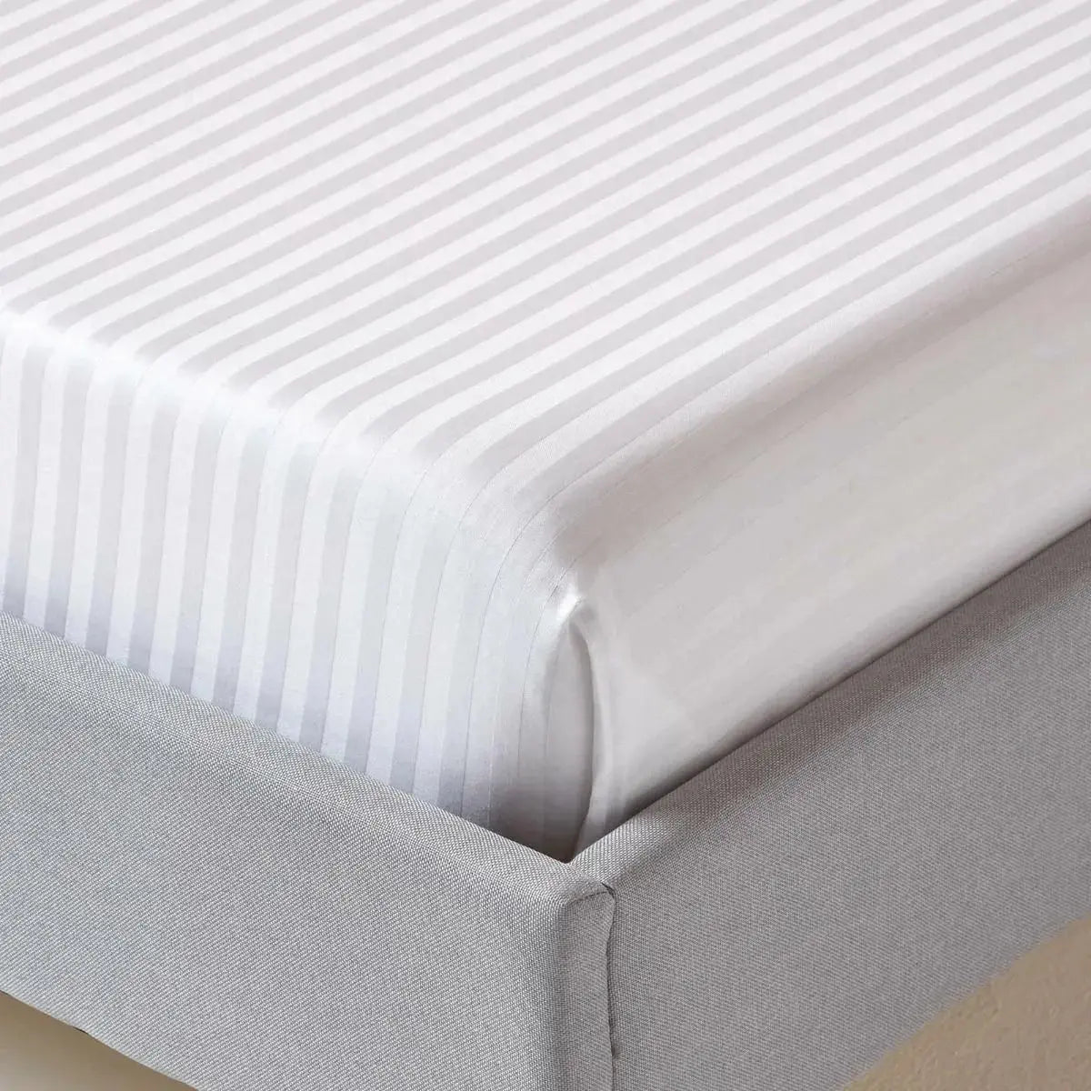 Pastel Yellow Pure Egyptian Cotton Flat Sheet Super King 330 TC 500 Thread Count Equivalent Satin Stripe Bed Sheet - Beach Stone