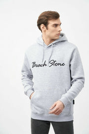 Comfy Men's Hoodie with Beach Stone Embroidery In Grey