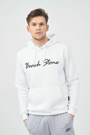Comfy Men's Hoodie with Beach Stone Embroidery In White