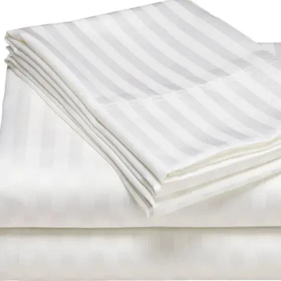 Pastel Yellow Pure Egyptian Cotton Flat Sheet Super King 330 TC 500 Thread Count Equivalent Satin Stripe Bed Sheet - Beach Stone