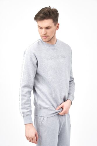 Men's Sweatshirt With Beach Stone Print and Side Tape in Grey