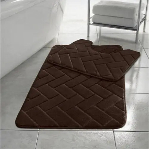 Comfort Collections Memory Foam Bath Mat Set Pedestal Toilet Mat Bathroom Rug 2 Piece Soft Absorbent Non Slip Block Chocolate Bath Mat (50CM X 80 CM) & Pedestal Mat (50CM X 40 CM) Approximate - Beach Stone