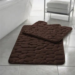 Pebbles Memory Foam Bath Mat Set 2 Piece Non Slip Pedestal & Bath Toilet Rug - Beach Stone