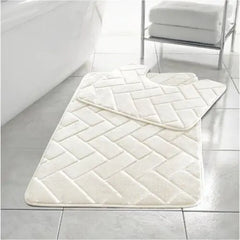 Comfort Collections Memory Foam Bath Mat Set Pedestal Toilet Mat Bathroom Rug 2 Piece Soft Absorbent Non Slip Block Chocolate Bath Mat (50CM X 80 CM) & Pedestal Mat (50CM X 40 CM) Approximate - Beach Stone