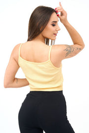 Square Neck Spaghetti Straps Cotton Crop Top for Womens in Yellow