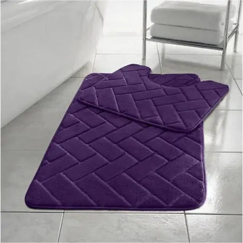 Comfort Collections Memory Foam Bath Mat Set Pedestal Toilet Mat Bathroom Rug 2 Piece Soft Absorbent Non Slip Block Chocolate Bath Mat (50CM X 80 CM) & Pedestal Mat (50CM X 40 CM) Approximate - Beach Stone