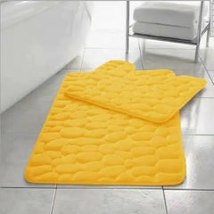 Pebbles Memory Foam Bath Mat Set 2 Piece Non Slip Pedestal & Bath Toilet Rug - Beach Stone