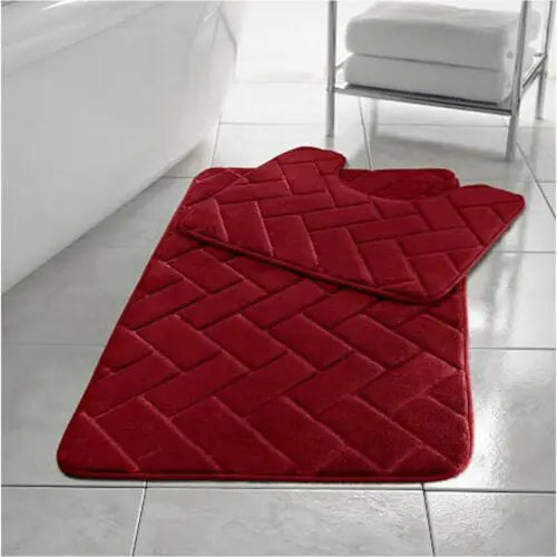 Comfort Collections Memory Foam Bath Mat Set Pedestal Toilet Mat Bathroom Rug 2 Piece Soft Absorbent Non Slip Block Chocolate Bath Mat (50CM X 80 CM) & Pedestal Mat (50CM X 40 CM) Approximate - Beach Stone