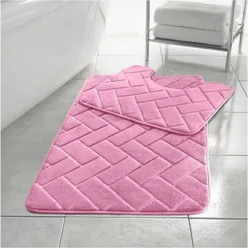 Comfort Collections Memory Foam Bath Mat Set Pedestal Toilet Mat Bathroom Rug 2 Piece Soft Absorbent Non Slip Block Chocolate Bath Mat (50CM X 80 CM) & Pedestal Mat (50CM X 40 CM) Approximate - Beach Stone