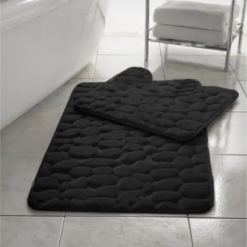 Pebbles Memory Foam Bath Mat Set 2 Piece Non Slip Pedestal & Bath Toilet Rug - Beach Stone