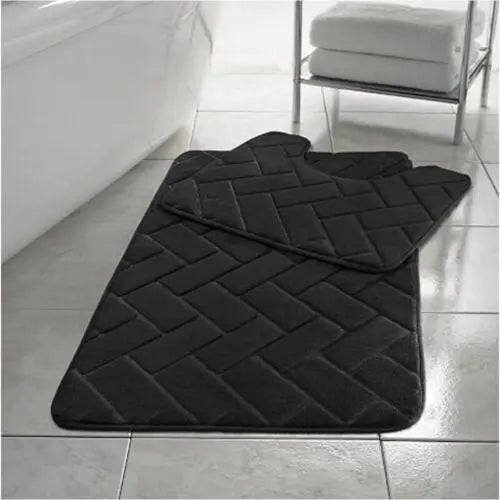 Comfort Collections Memory Foam Bath Mat Set Pedestal Toilet Mat Bathroom Rug 2 Piece Soft Absorbent Non Slip Block Chocolate Bath Mat (50CM X 80 CM) & Pedestal Mat (50CM X 40 CM) Approximate - Beach Stone