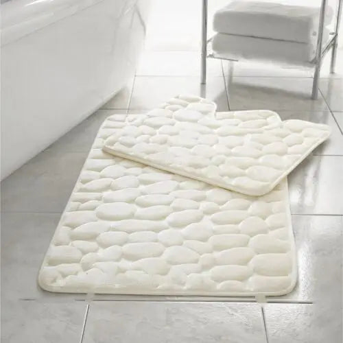 Pebbles Memory Foam Bath Mat Set 2 Piece Non Slip Pedestal & Bath Toilet Rug - Beach Stone