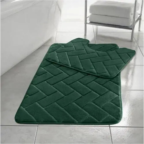 Comfort Collections Memory Foam Bath Mat Set Pedestal Toilet Mat Bathroom Rug 2 Piece Soft Absorbent Non Slip Block Chocolate Bath Mat (50CM X 80 CM) & Pedestal Mat (50CM X 40 CM) Approximate - Beach Stone