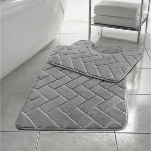 Comfort Collections Memory Foam Bath Mat Set Pedestal Toilet Mat Bathroom Rug 2 Piece Soft Absorbent Non Slip Block Chocolate Bath Mat (50CM X 80 CM) & Pedestal Mat (50CM X 40 CM) Approximate - Beach Stone