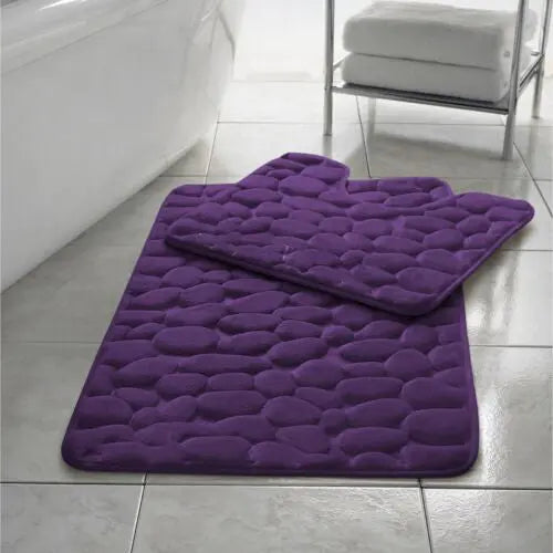 Pebbles Memory Foam Bath Mat Set 2 Piece Non Slip Pedestal & Bath Toilet Rug