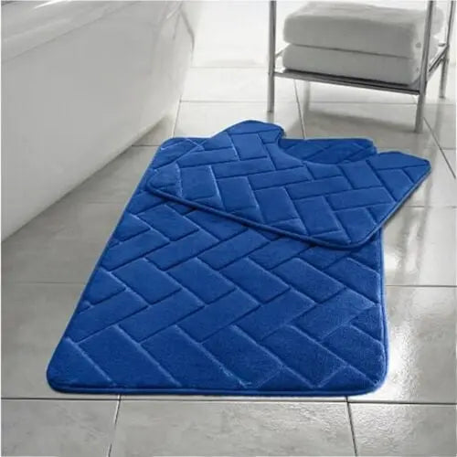 Block Bath Mat Set 2PCS Non Slip Memory Foam Pedestal Toilet Bathroom Rug Set