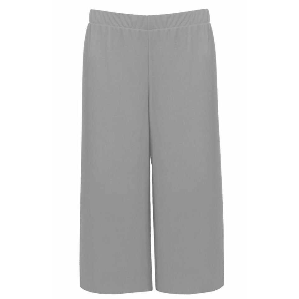 Womens Ladies Plain 3/4 Length Short Palazzo Trousers Casual Wide Leg Culottes Pants Plus Sizes UK 8-26