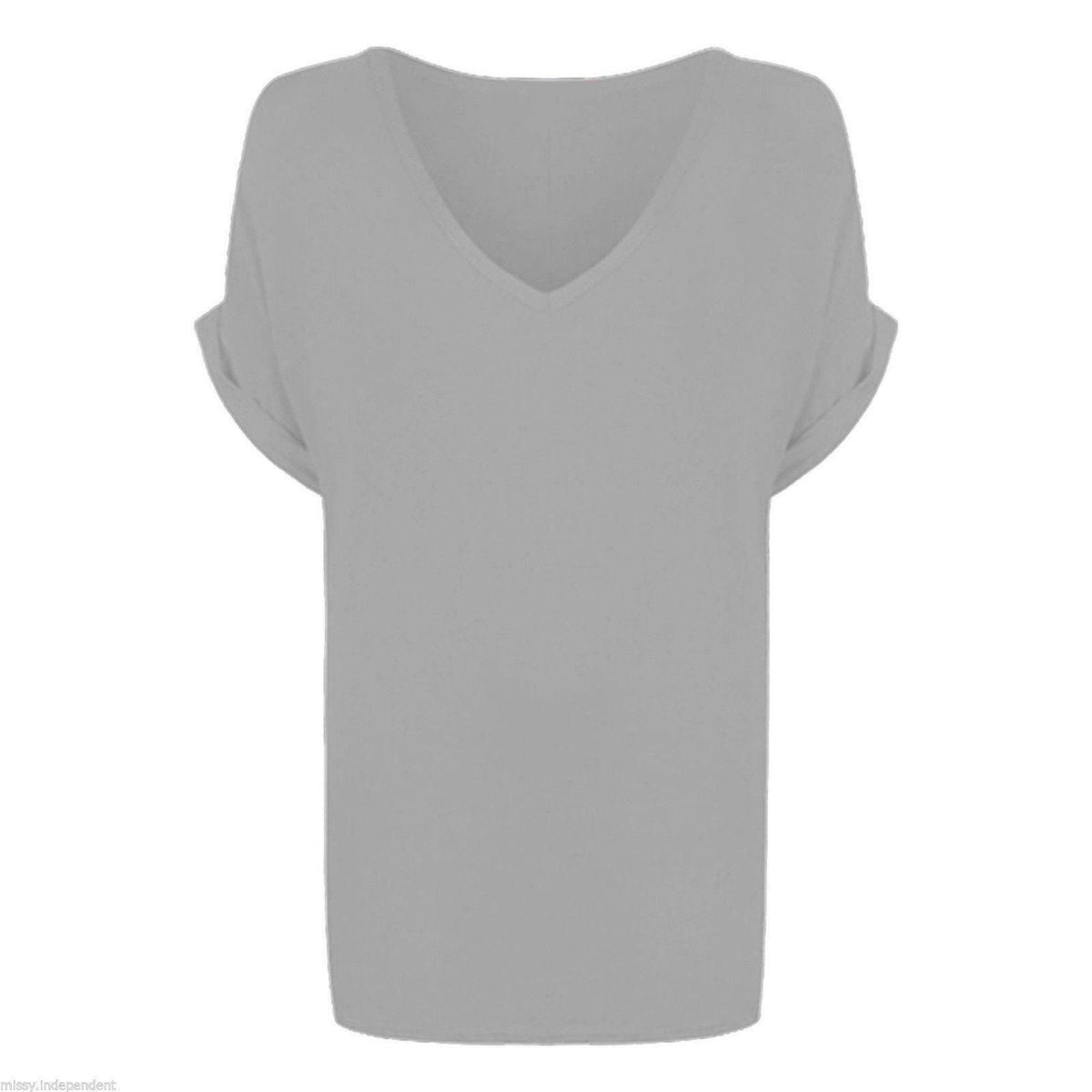 Women Oversized Baggy Loose Fit Turn up Batwing Sleeve V-Neck T-Shirt Ladies V Neck Top T Shirt Women's Short Turn Up Sleeve Baggy Plain Top Plus Size 8-26