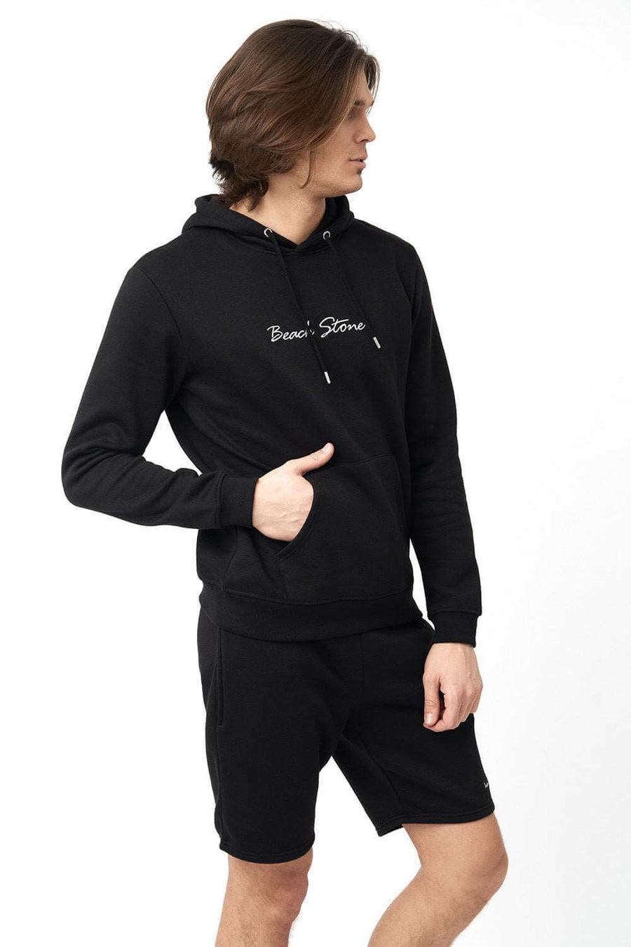 Side Pose of Men's Hoodie with Shorts