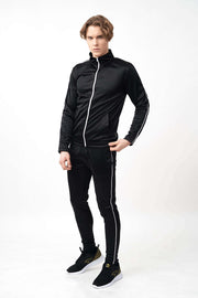 Front View of Zipper Tricot Men's Tracksuit with Side Piping