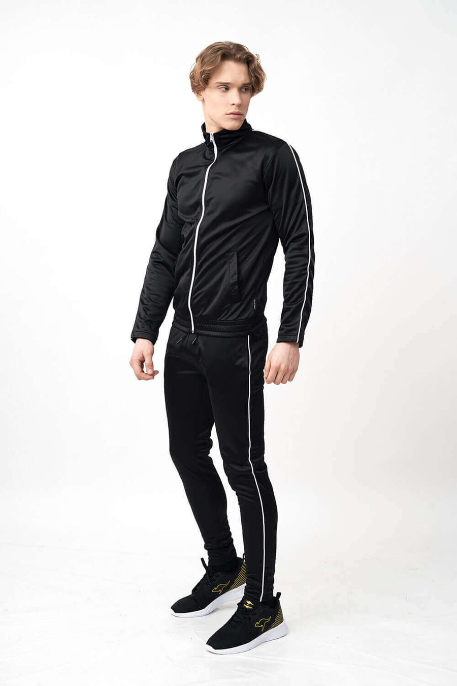 Side View of Zipper Tricot Men's Tracksuit with Side Piping