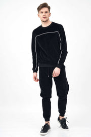 Front View of Velour Men's Tracksuit Set with contrast Piping