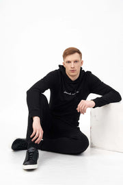 Sitting Posture of Muscle Fit Poly Hooded Men's Tracksuit