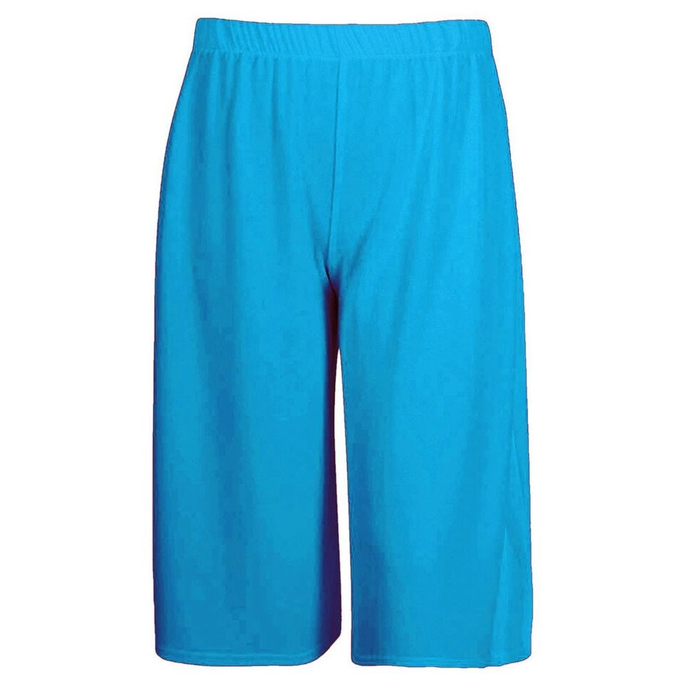 Womens Ladies Plain 3/4 Length Short Palazzo Trousers Casual Wide Leg Culottes Pants Plus Sizes UK 8-26