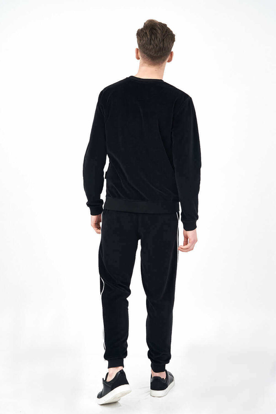 Back View of Velour Men's Tracksuit Set with contrast Piping