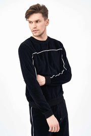 Crew Neck sweatshirt of Velour Men's Tracksuit Set with contrast Piping
